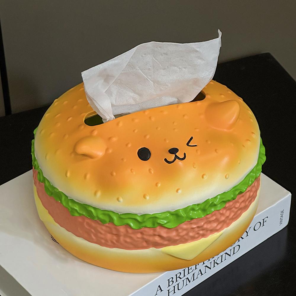 Figure Model Burger Dog Tissue Box Collectible Hamburger Fun Tissue Box  Birthday Gift