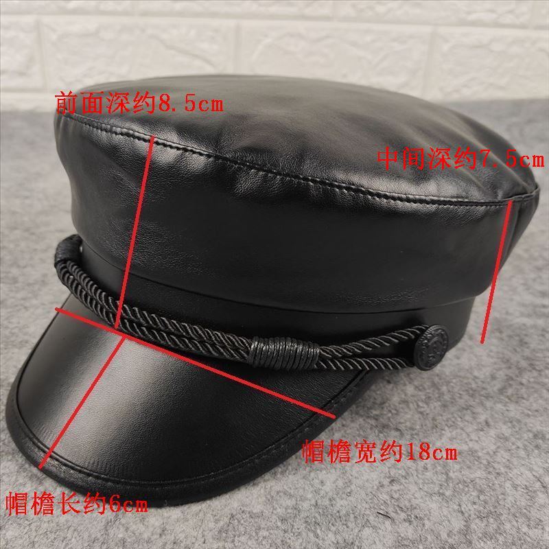 New PU leather navy hat leather flat top hat casual fashion sealing military hat big head circumference men's hat women's hat batch