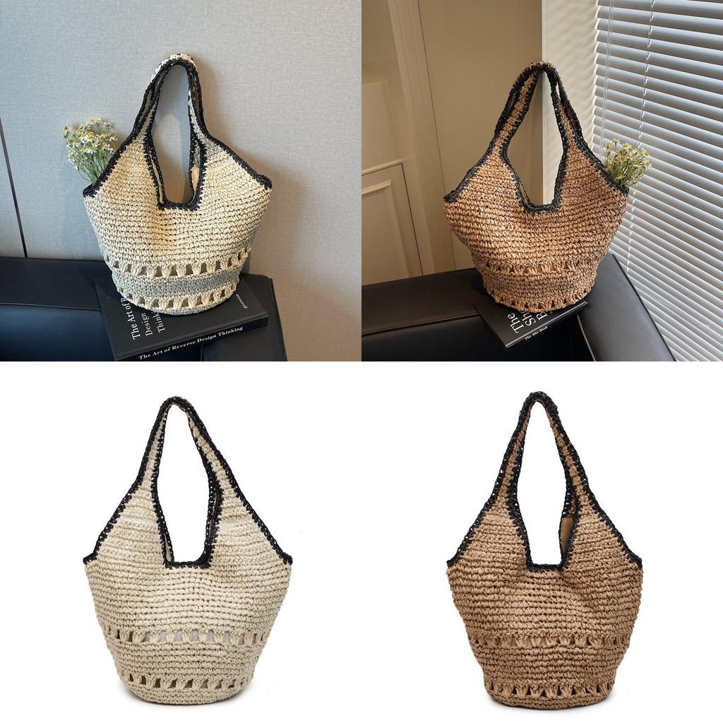 Summer Woven Beach Bag With Magnetic Closure For Casual Day Use