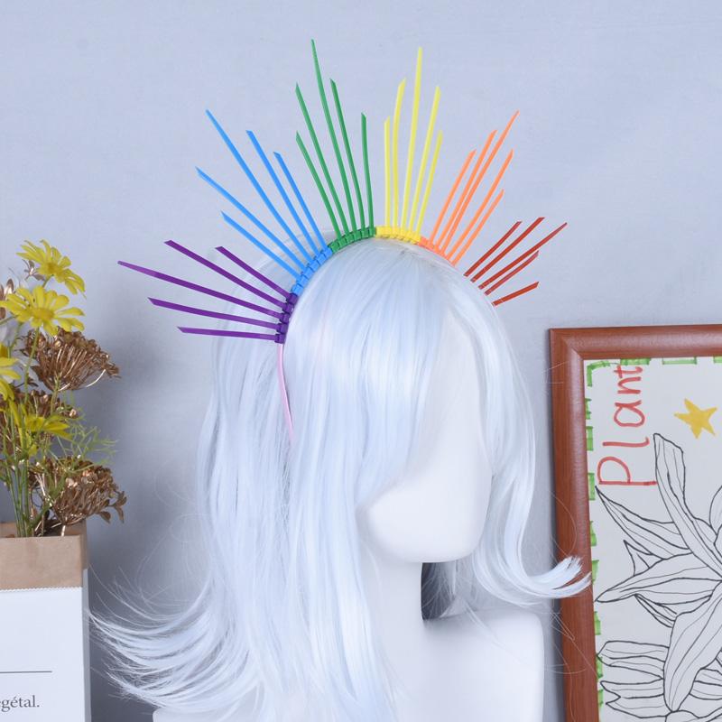 1PC Hair Hoop Fashion Hairband Exaggerated Sun Rainbow Colorful Headpiece Creative Goddess Halo