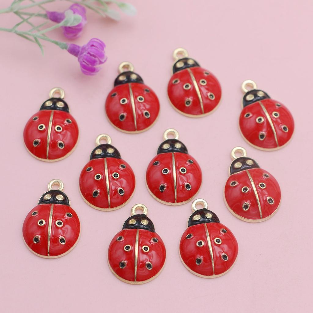 10Pcs Gold Plated Red Enamel Ladybug Bettle Charm For Jewelry Making Necklace Handmade Bracelet Accessories Diy