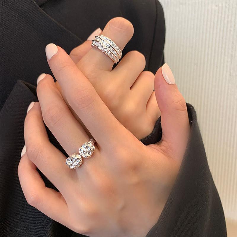 Stylish Korean Inspired Adjustable Open Ring With Unique Geometric Design In Pure 925 Silver