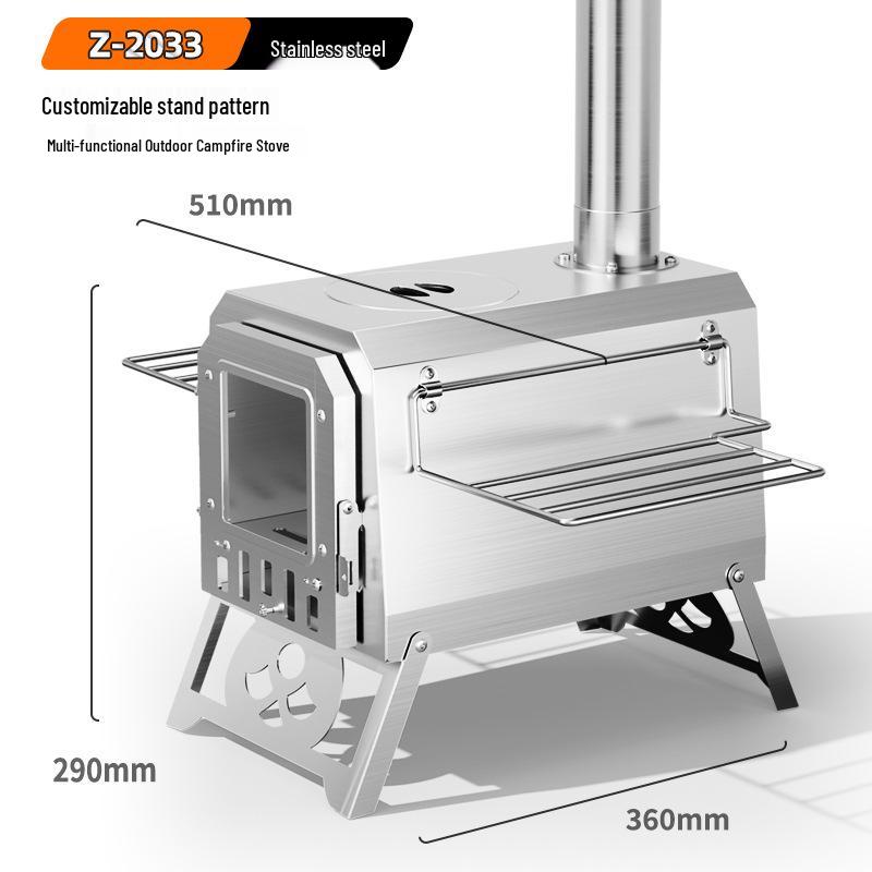 Outdoor Camping Stainless Steel Folding Wood Stove - Tent Heating, Lighting, Picnic - Cross-border Tourism