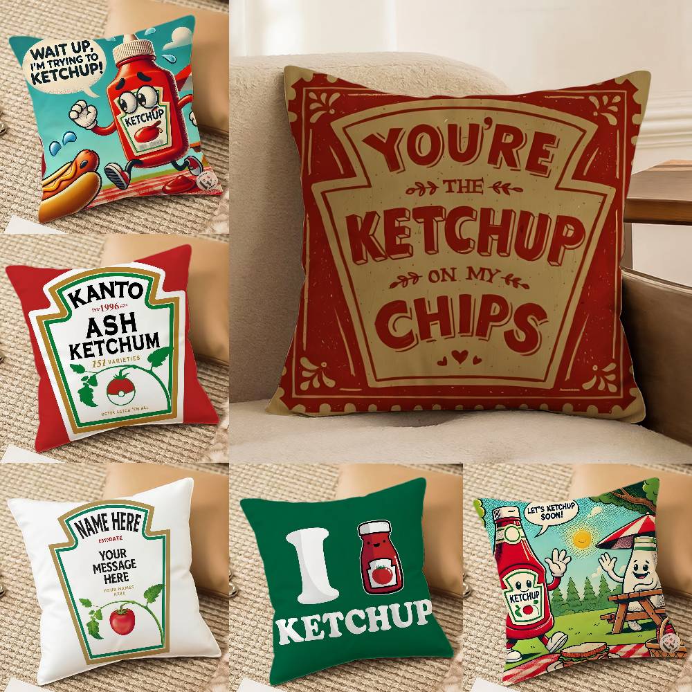 Cartoon Funny Ketchup Pattern Pillow Case Printed Brushed Fleece Pillow Baby Skin-Touch Eco-Friendly Dye-Sublimat