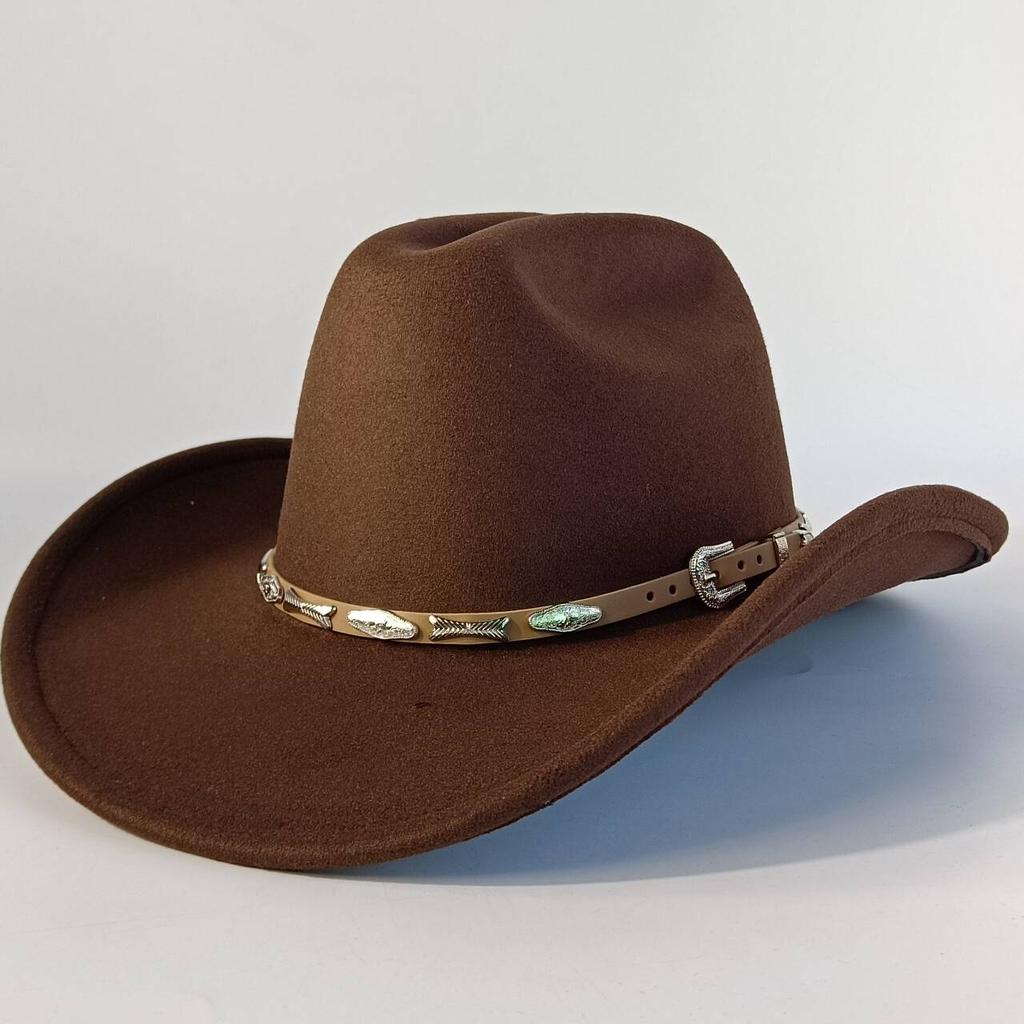 Stylish men's and women's felt hats cowboy hats soft felt hats with beige leather belts Panama hats outdoor parties hat.