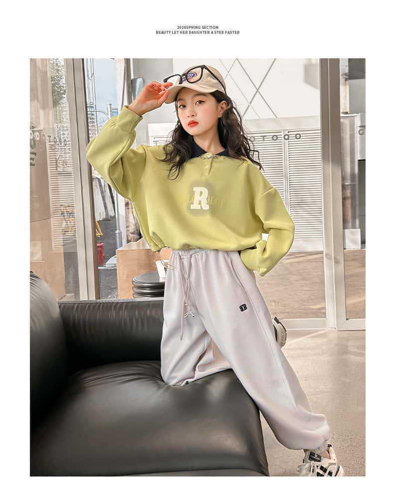 Girls' Versatile Black Sweatpants - Spring/Autumn Style, Loose Fit Casual Pants for Middle and Big Kids