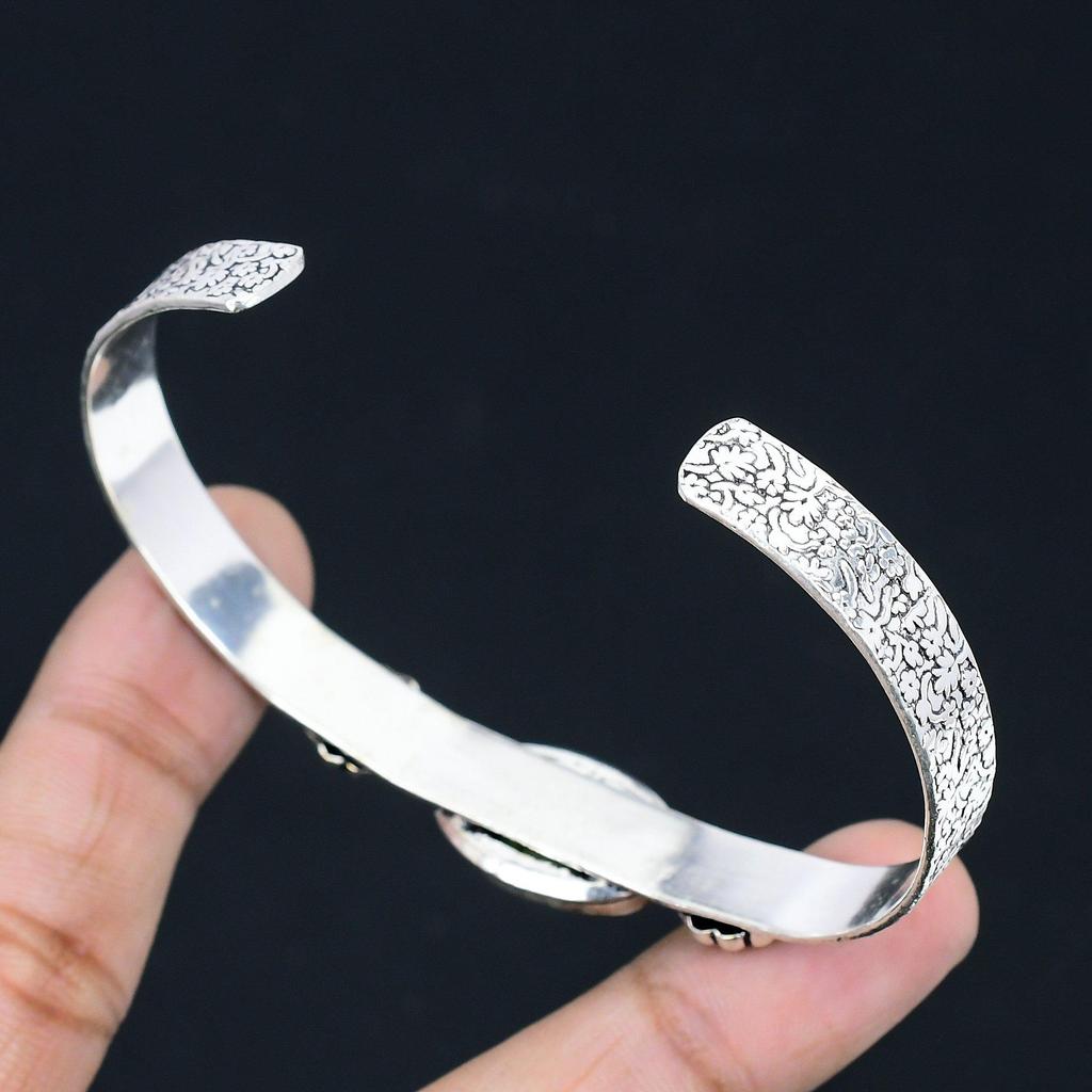 Mothers Day Sale Natural Green Opal 925 Sterling Silver October Bangle Bracelet