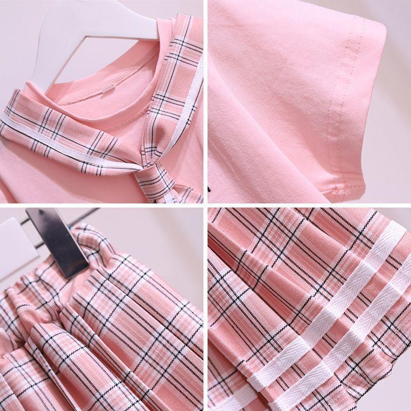 Moda de Verano para Niñas Conjunto de Uniforme JK Estilo Universitario Falda Plisada a Cuadros 2 Piezas Ropa Casual Escolar para Adolescentes