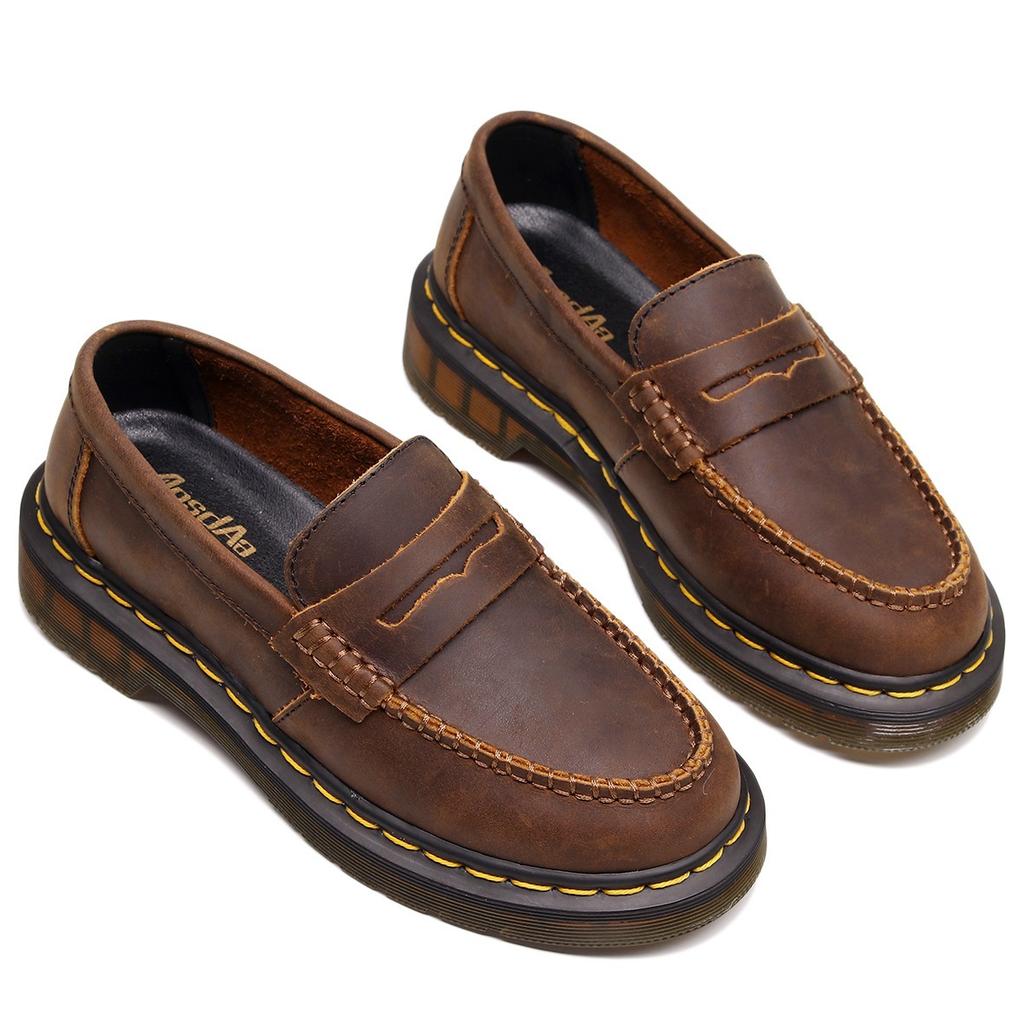 Neue Mokassins aus der ersten Lederschicht, modische Damen-Lederschuhe mit niedrigem Schaft, kleine Lederschuhe in Crazy Horse Braun, modische Studenten-Freizeitschuhe