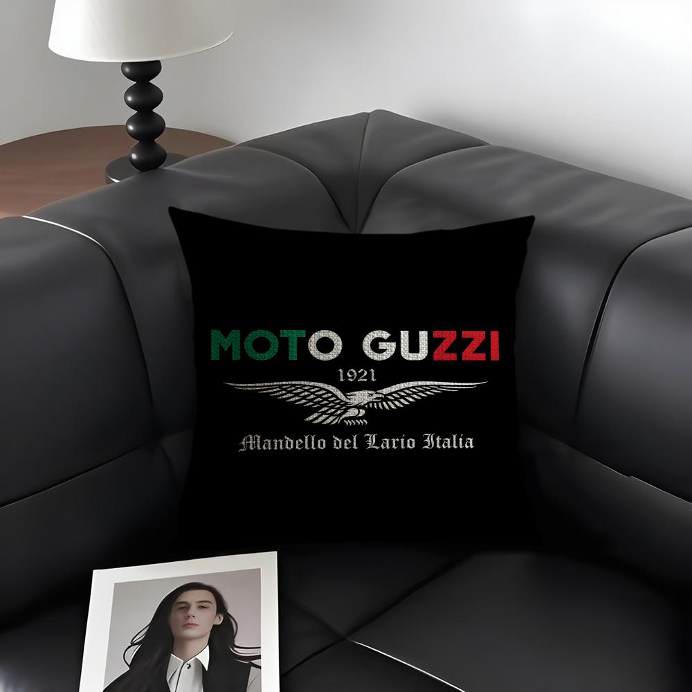 M-Moto Guzzii Logo Cushion Cover Natural Linen Organic Fabric Double-Sided Printing Sofa Home Decor Gift Pillow Case
