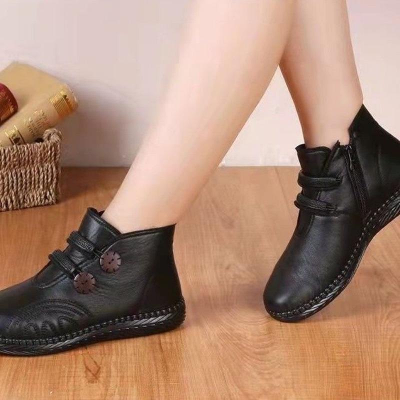 Damen Baumwollschuhe mit Fleece Flach und Rutschfest Omas Baumwollstiefel Kurze Stiefel