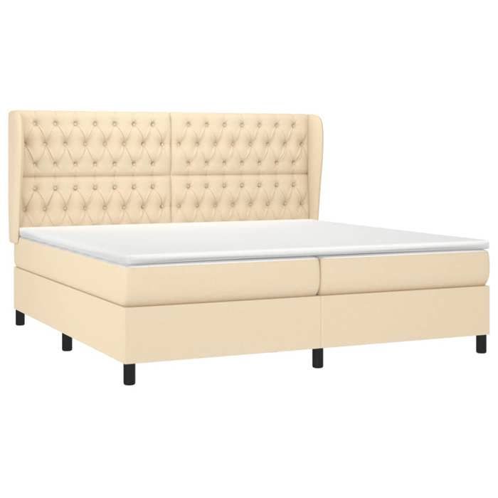 3128234 vidaXL Lit à sommier tapissier avec matelas Crème 200x200 cm Tissu