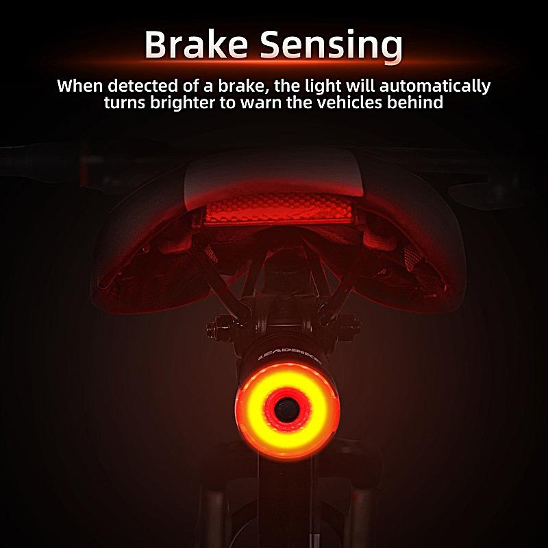 Waterproof LED Bike Tail Light with Smart Brake Sensing - 6 Modes, USB