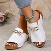 Fashion 2025 Summer Open Toe Women's Slippers Fashion Metal Decoration New Outdoor Daily Best Seller Plus Size Wedge Slippers Zapatos
