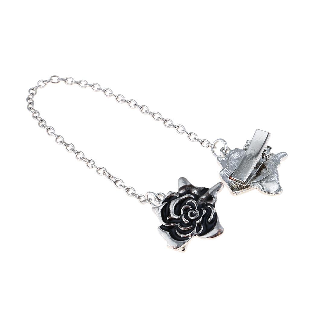 Women Sweater Clip Collar Brooch with Flower Inlaid Alloy Chain Cardigan Buckle Connect Decoration