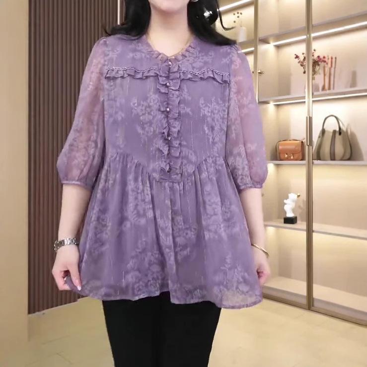Summer Chiffon Print Rich Lady Fashion Plus Size Top