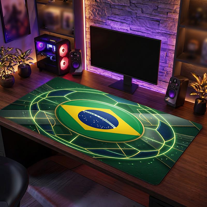 Brazil Football Crest Mouse Pad, Extended Non Slip Rubber Desk Mat for Gaming Office Laptop Fan Gift