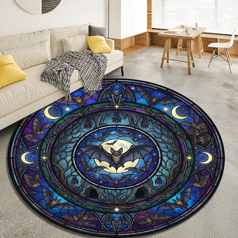 Bat Retro Round Area Rug,Carpet Rug for Living Room Bedroom Sofa Playroom Decor,Non-slip Floor Mat100