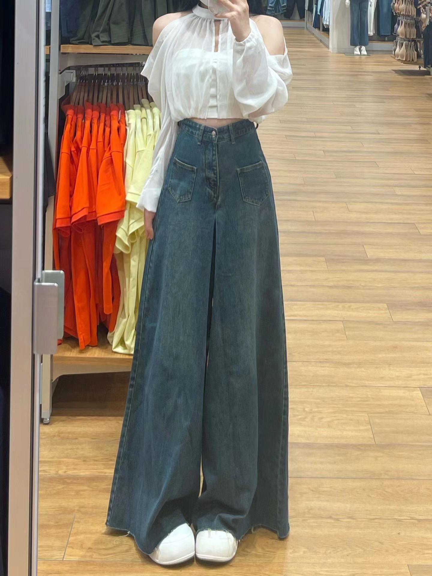 

Летние ретро-джинсы с высокой талией и широкими штанинами грушевидной формы для женщин — узкие, свободные, брюки длиной до пола XL