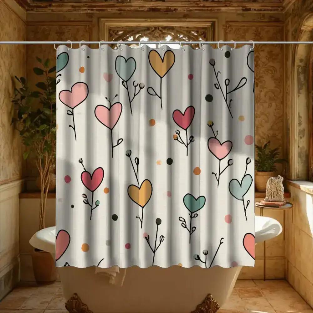 Easy Care Shower Curtain With Hooks Waterproof Anti-mold Cute Simple Style Quick Install For Home Hotel Apartment Dorm Bathroom