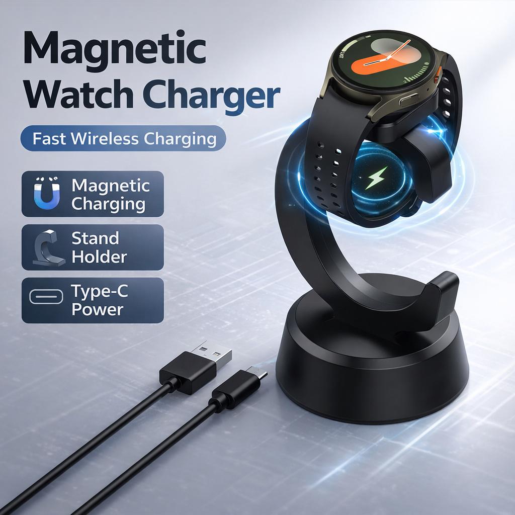 Magnetic Watch Charging Stand For Samsung Galaxy Watch Ultra 8 7 6 5 4 Active Smartwatch Charger Dock Holder Type-C Fast Charging Station