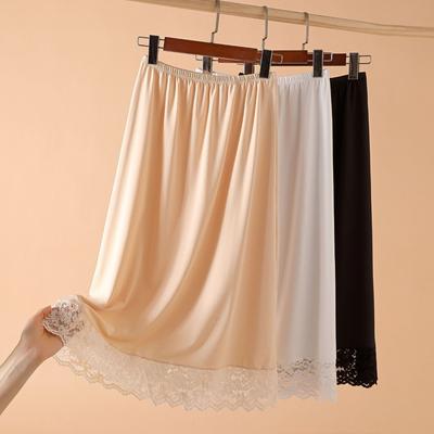 Damen durchsichtig Anti-Exposure Spitze gefüttert mittellang A-Linie Unterrock Halbslip Sicherheitsunterteil Leggings Rock