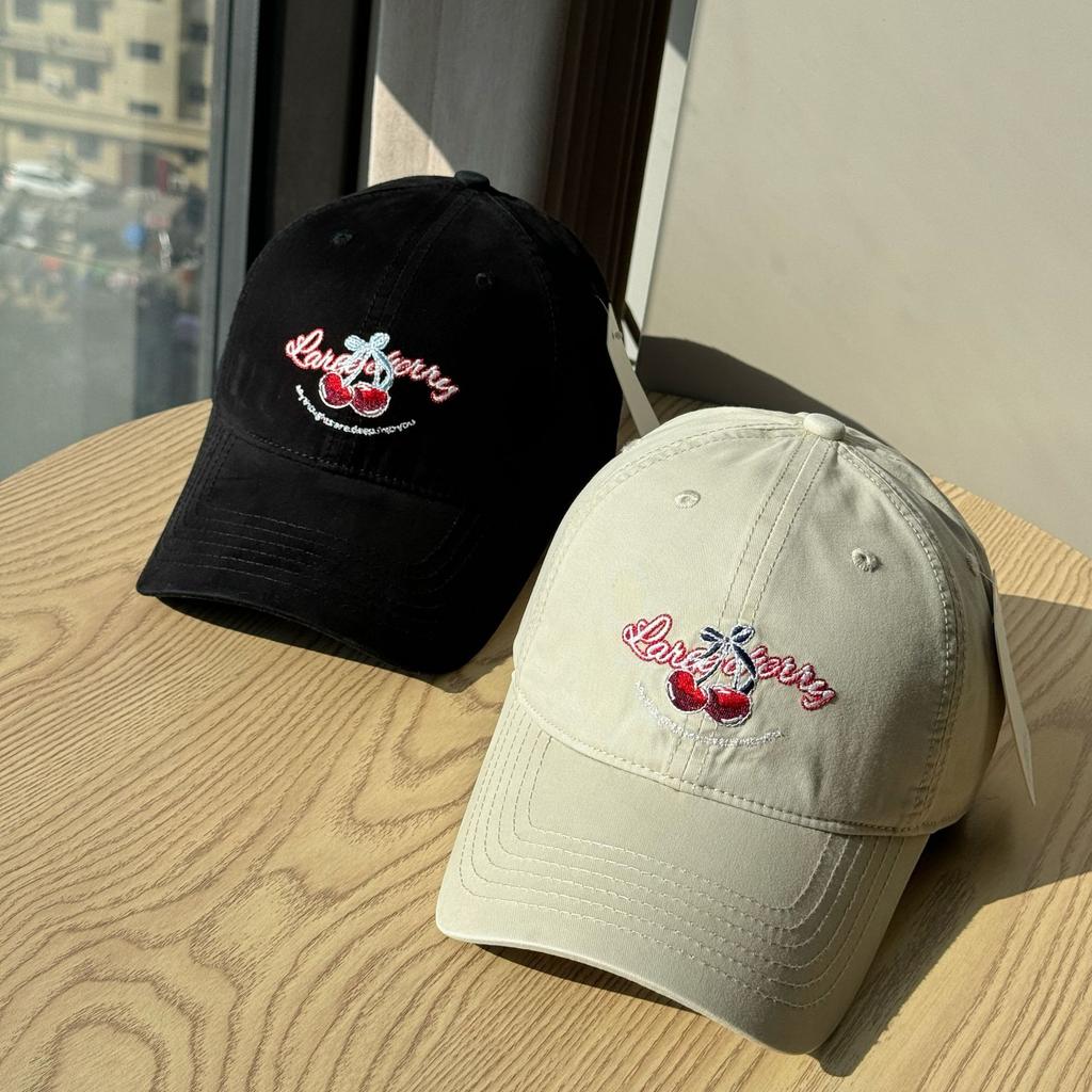 Korean-style cute cherry embroidered soft-top baseball cap for women, new autumn vintage casual versatile Korean wide-brimmed cap