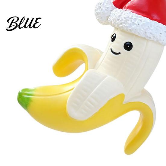 Festive Party Decoration Banana Christmas Ornament with Red Hat 3D Anthropomorphic Figurine Synthetic Resin Pendant Hanging Lanyard Home