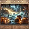 Retro Pirates Theme Backdrop Treasure Room Skeleton Gothic Style Photography Background Birthday Party Decorations Room Hanging92