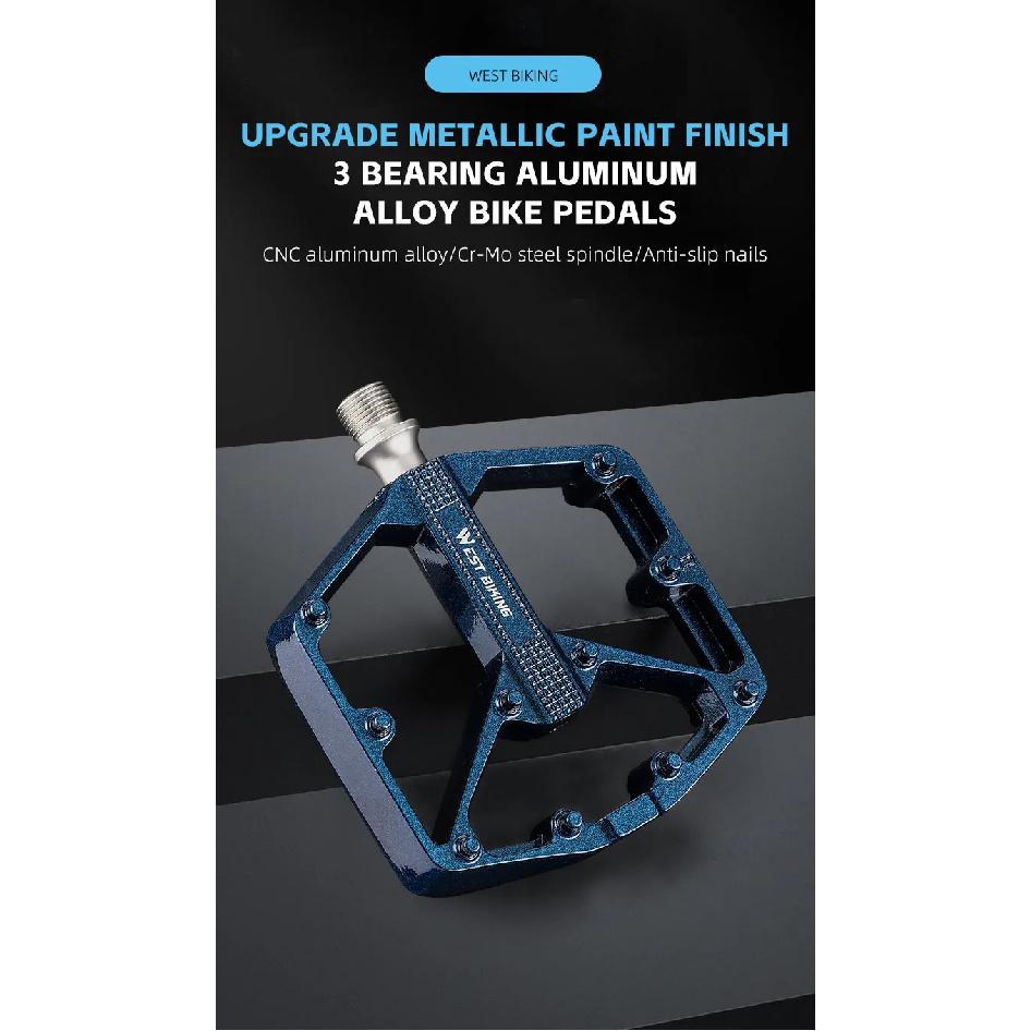 WEST BIKING Bike Pedals 3 Bearing Non-Slip MTB Road Aluminum Alloy Cycling Flat Pedals Bicycle Accessories Pedales Bicicletas