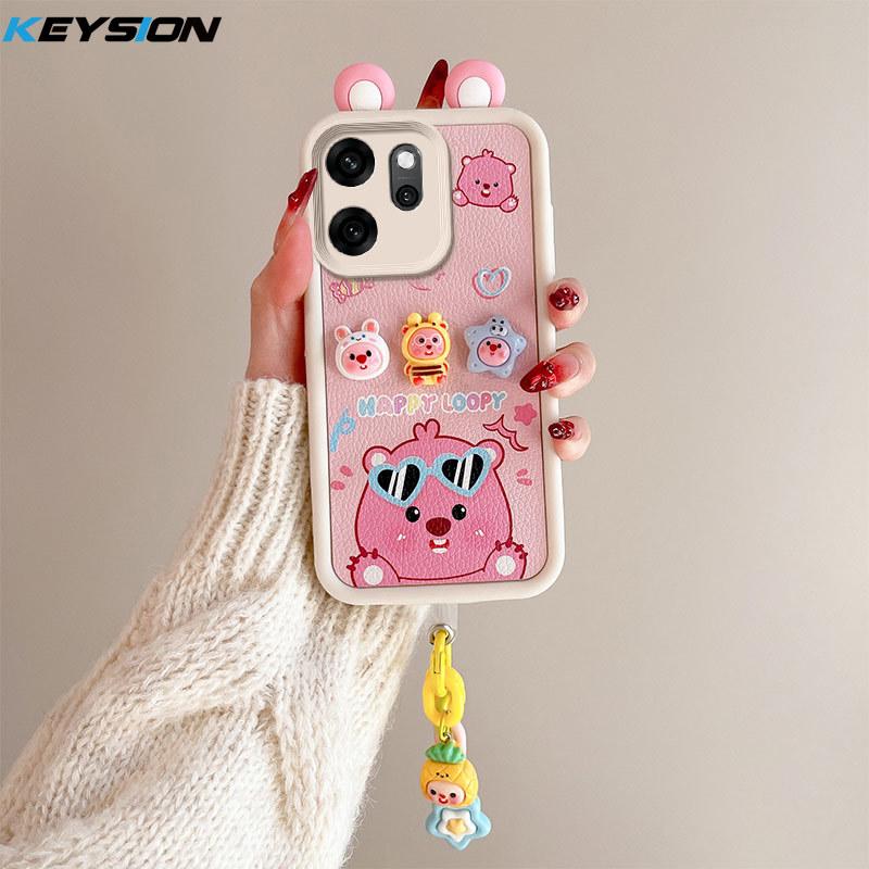 KEYSION Cute Ear 3D Cartoon Case for OPPO Reno14 F 5G with Bracelet Soft Silicone Shockproof Phone Cover for OPPO Reno 14F 5G