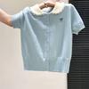 Summer New Style Bow-knitted Cardigan Casual Versatile Top Sweet Style Baby Doll Collar Short-sleeved Knitted Sweater for Women