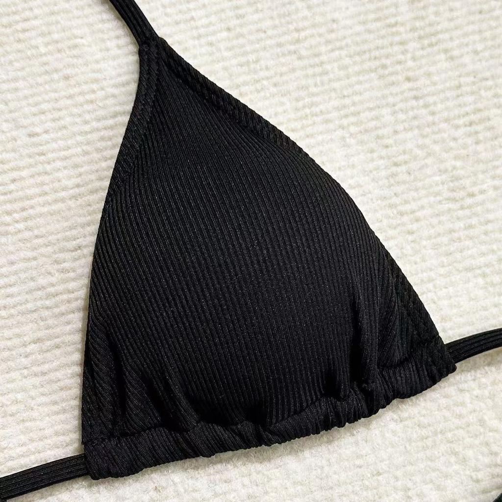 Sexy Women Thong Solid Color Bikini Set Side Halter Tie Swimsuit Ladies Split Strap Adjustable Brazilian Swimwear Beachwear Four-piece Bikini Swimsuit