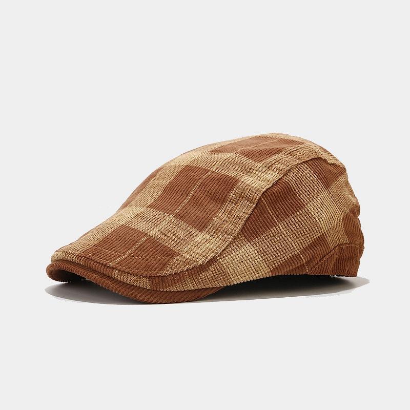 Adjustable Plaid Cotton Corduroy Newsboy Hat for Men And Women Gatsby Golf Cap Flat Ivy Cabbie Youth Teens Fashion Accessory