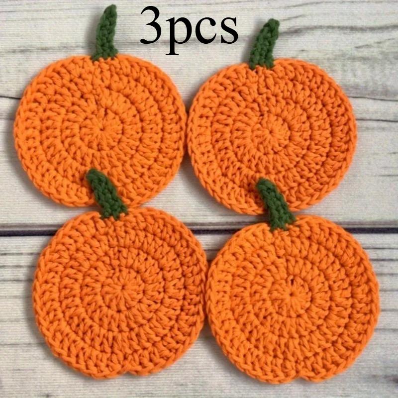 1 Stück Handgefertigte Häkel-Kürbis-Untersetzer - Oranges Spiralmuster-Design, Stoff-Tischplatten-Schutzmatte - Esstisch-Dekoration