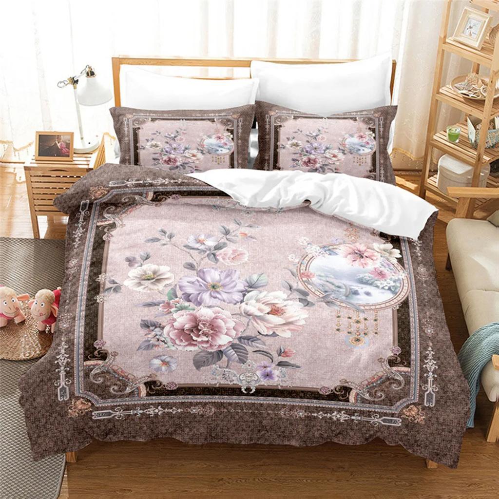 Luxurious Retro Flowers and Plants Duvet Cover Microfiber Exotic European Style Flowers for Women Gifts Bedroom Decoration King