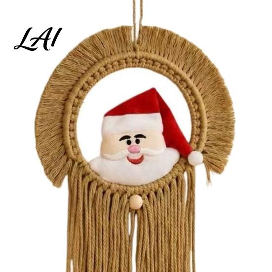Hand Woven Wall Hanging Hand‑Woven Santa Claus Tapestry Hanging Christmas Decor with Atmospheric Ornament Tassels Boho for Kid Room Home