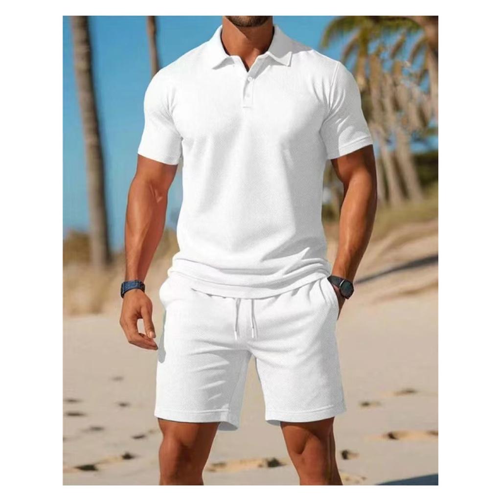 Summer New Men's POLO Shirt Suit Casual Sports Versatile Slim Short-sleeved Shorts Fashion Suit