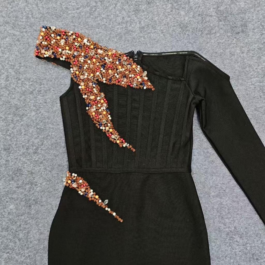 Luxury Rhinestone One-Shoulder Evening Gown - Sexy, Fashionable, Socialite Style Women's Clothing