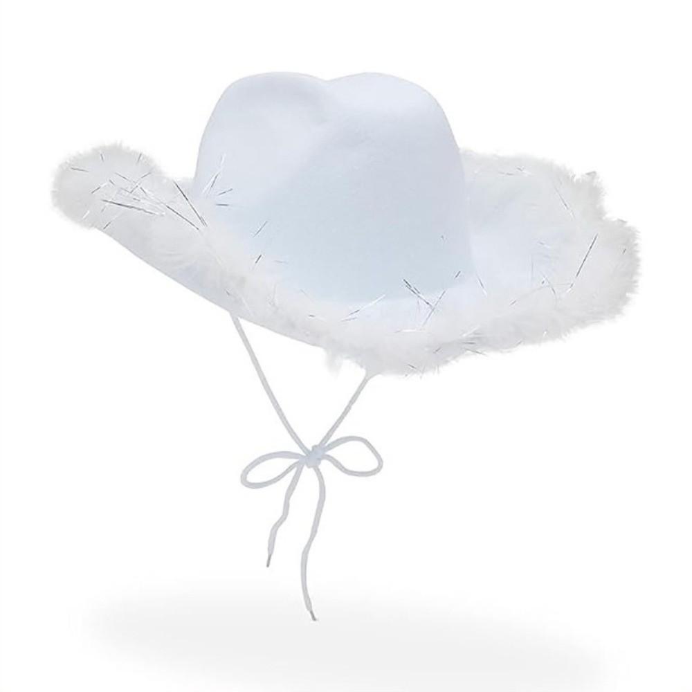 Wide Brim Western Cowboy Hat Furry Trim Top Hat Classic Cowgirl Hat Street Party