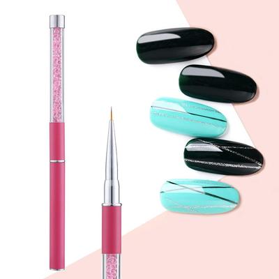 Nail Art Brush Pen  With Cap Pink Rhinestone Diamond Metal Acrylic Handle Gel Liquid Salon Liner