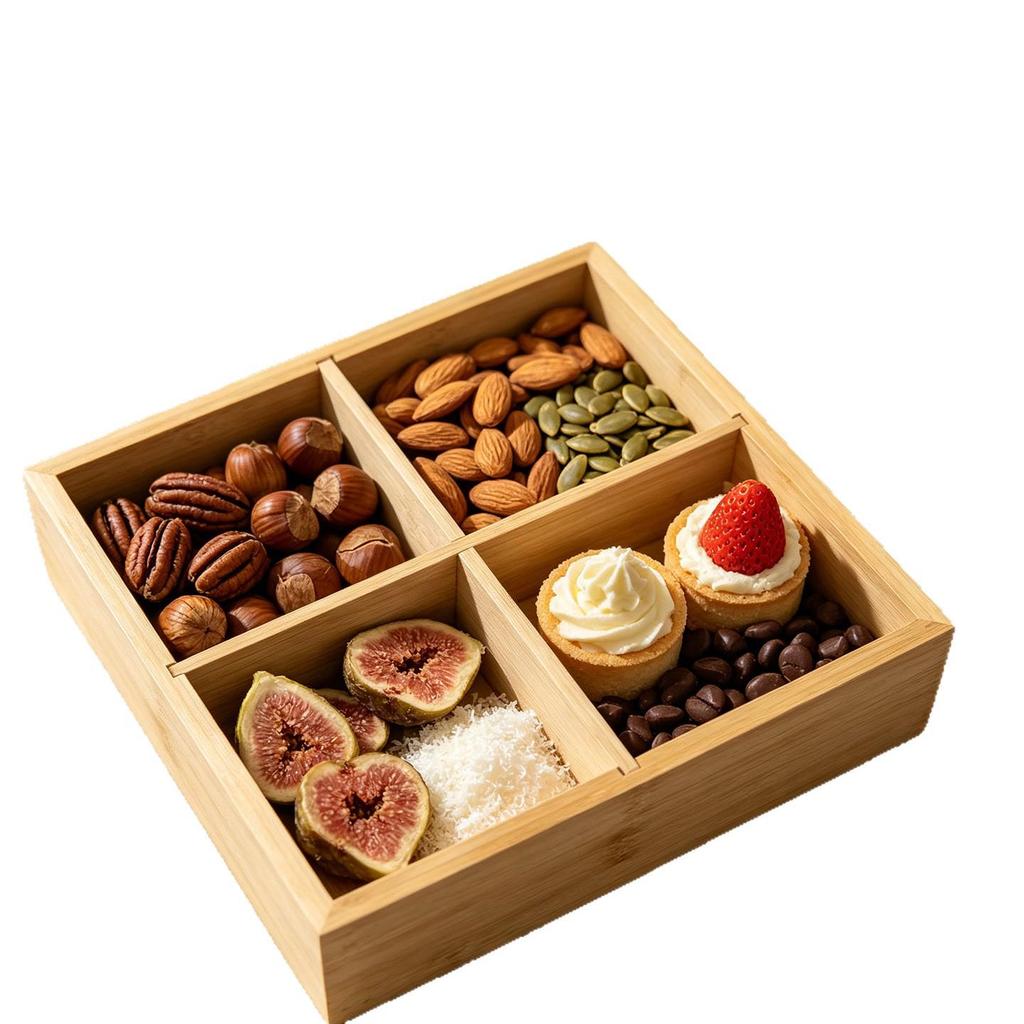 In-Stock Bamboo Wood Tea Brewing & Snack Storage Tray, Four-Compartment Hot Pot Dish Plate