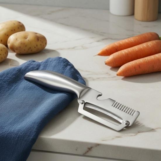 3-in-1 Vegetable Peeler Scallion Shredder And Bottle Opener Multi-function Kitchen Tool with Wood Handle