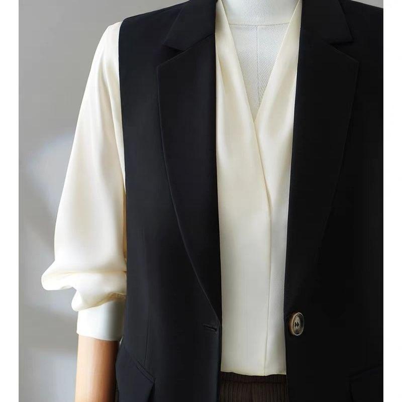 Loose Fit British Style Double Back Slit Vest Sleeveless Jacket Casual Korean Coat