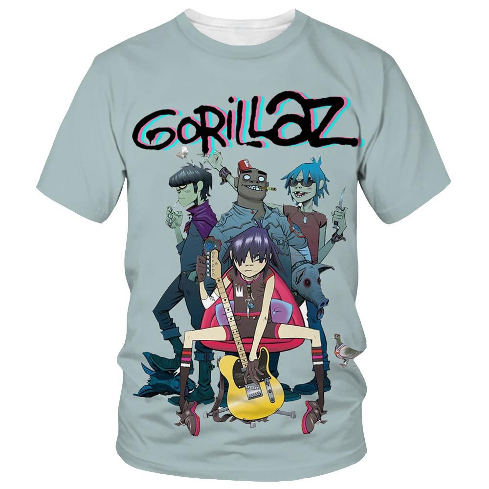 Ny Tegneserie Gorillaz 3D-trykt T-skjorte Herre Dame Casual Hip-hop Kortermet Harajuku Stil Gate T-skjorte