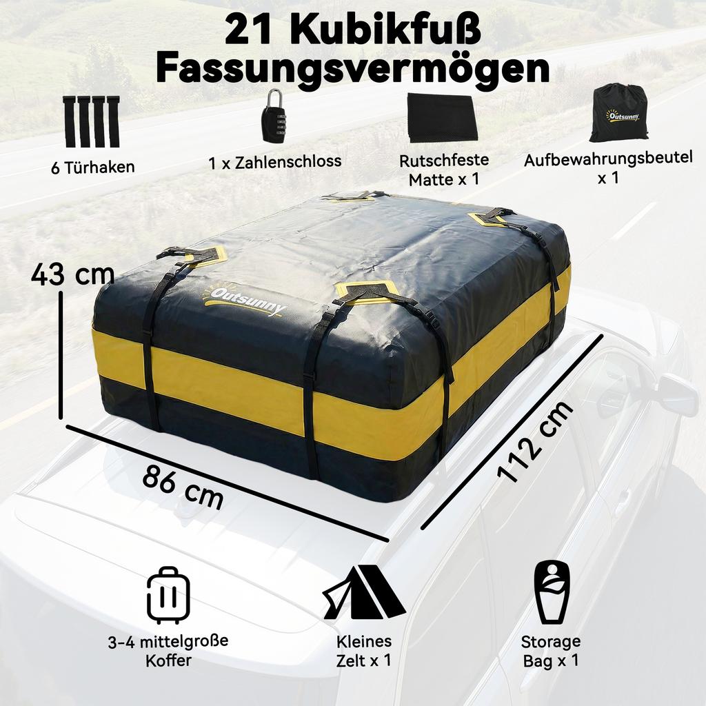 Car Roof Box 425L Waterproof 8 Reinforced Straps Door Hooks Yellow