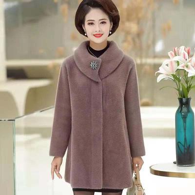 Imitation Mink Velvet Coat Female Middle-aged Mother Autumn and Winter Noble and Thick Mid-length Coat