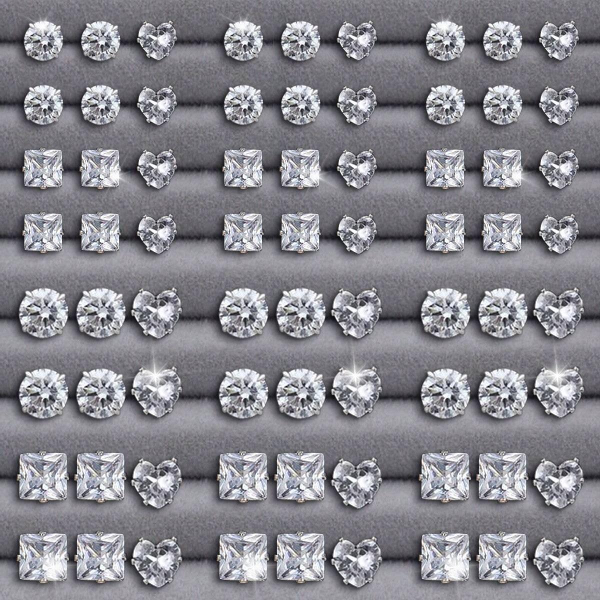 Hot-selling European and American pairs of zircon stud earrings, geometric heart-shaped square rhinestone earrings, fashionable and versatile.