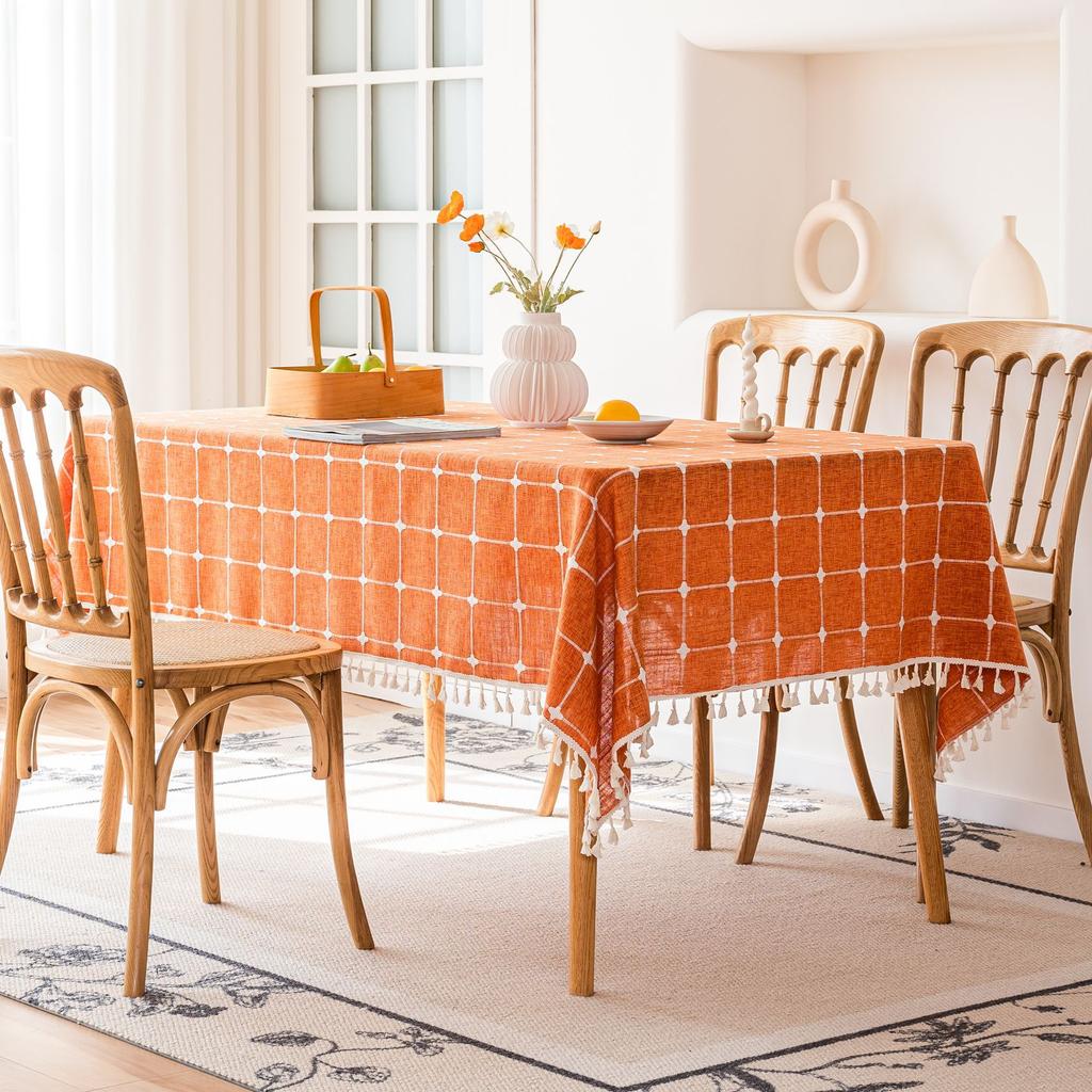 Embroidered Checkered Universal Dining Table Cloth Decorative Tablecloth Cover Cloth North Tablecloth Table Mat Cotton And Linen