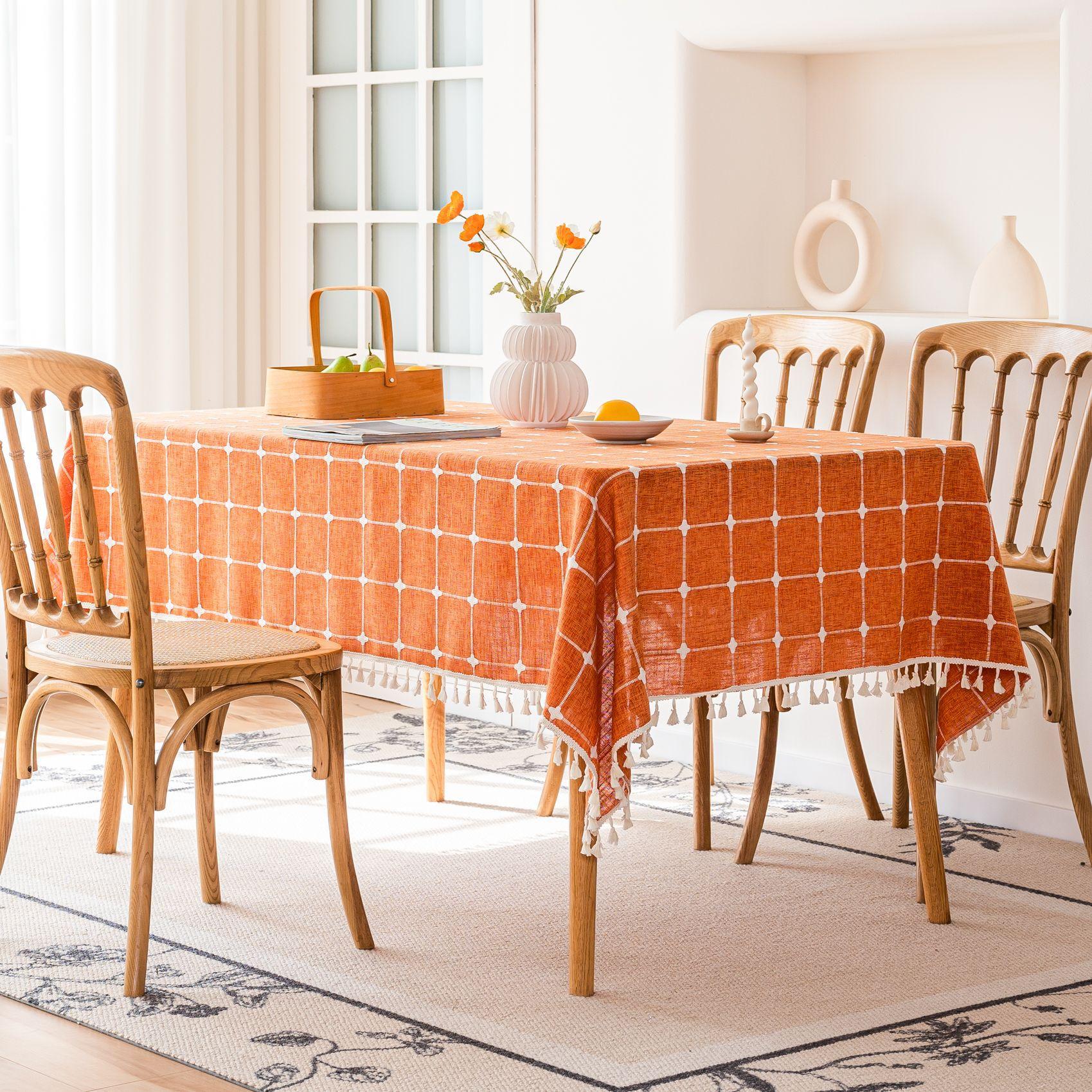 

Вышитая Клетчатая Универсальная Скатерть для Обеденного Стола Декоративная Скатерть Покрывало Ткань Северная Скатерть Подставка для Стола Хлопок и Лен 100*140cm